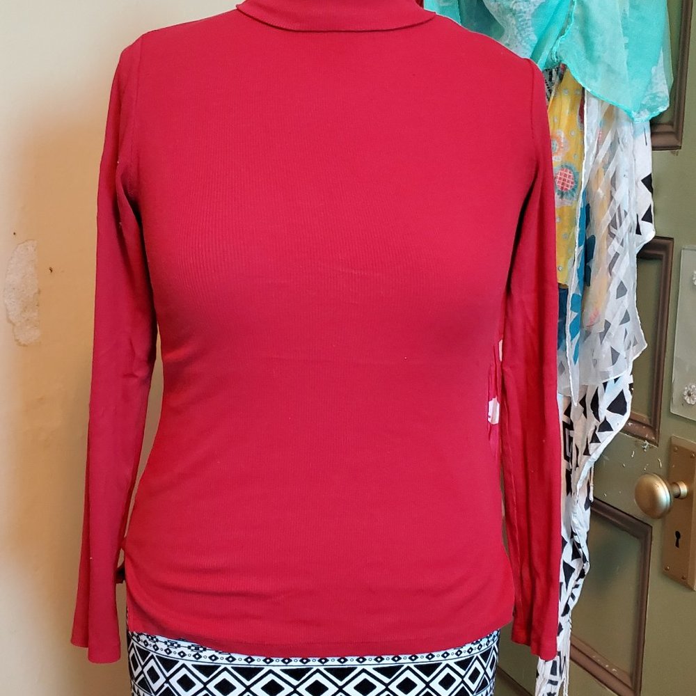 Dark red ribbed turtleneck